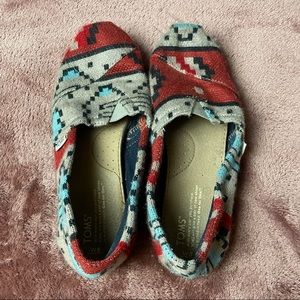 Tribal Print Wool Toms Slip Ons Size 8